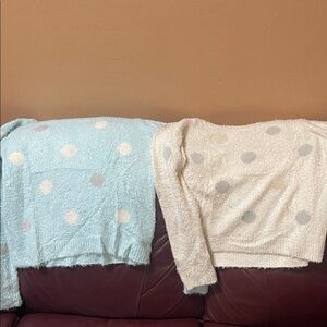 Cozy Lauren Conrad Polka Dot Sweater - Cream and Blue